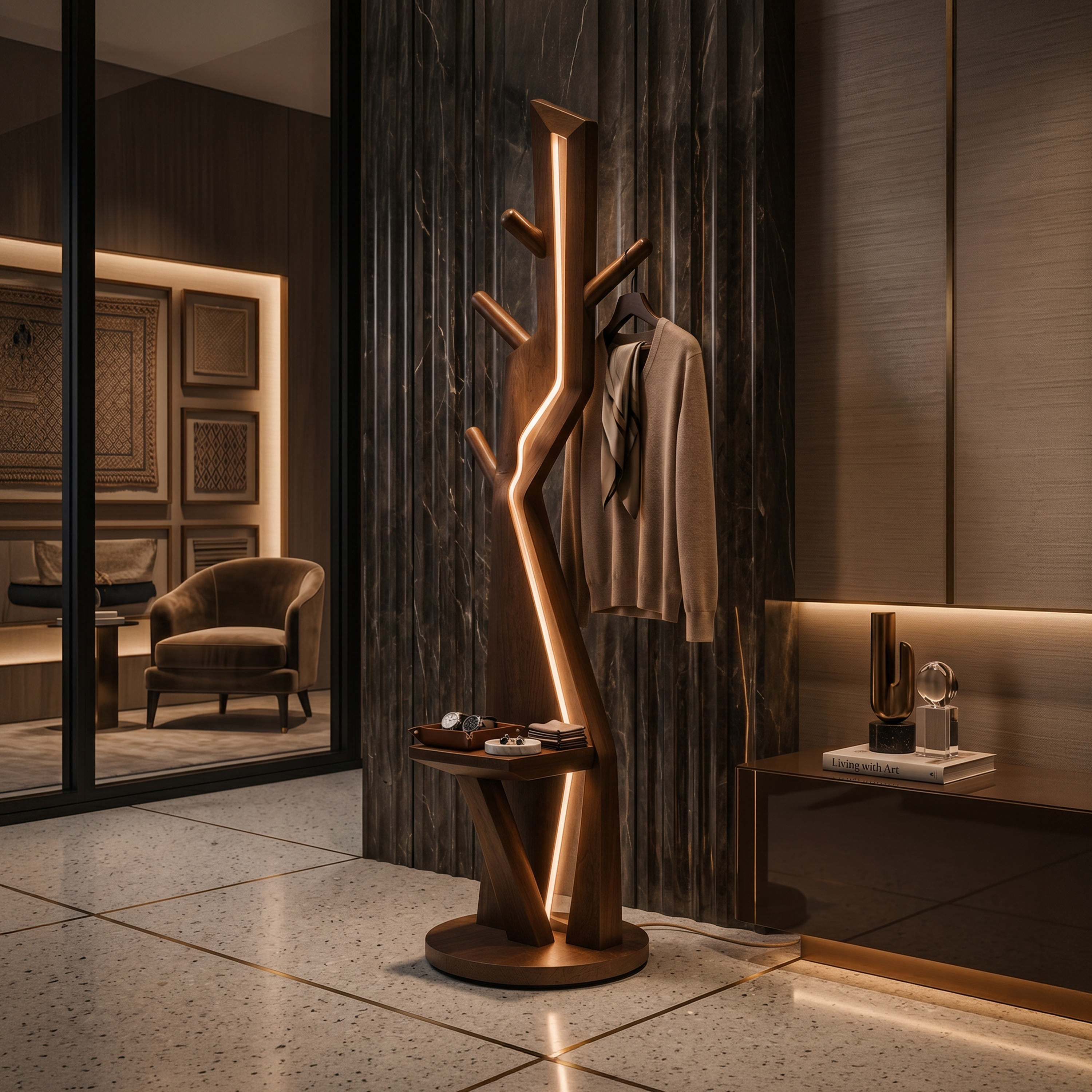 Modern Branch Lamp With Hooks For Entryway