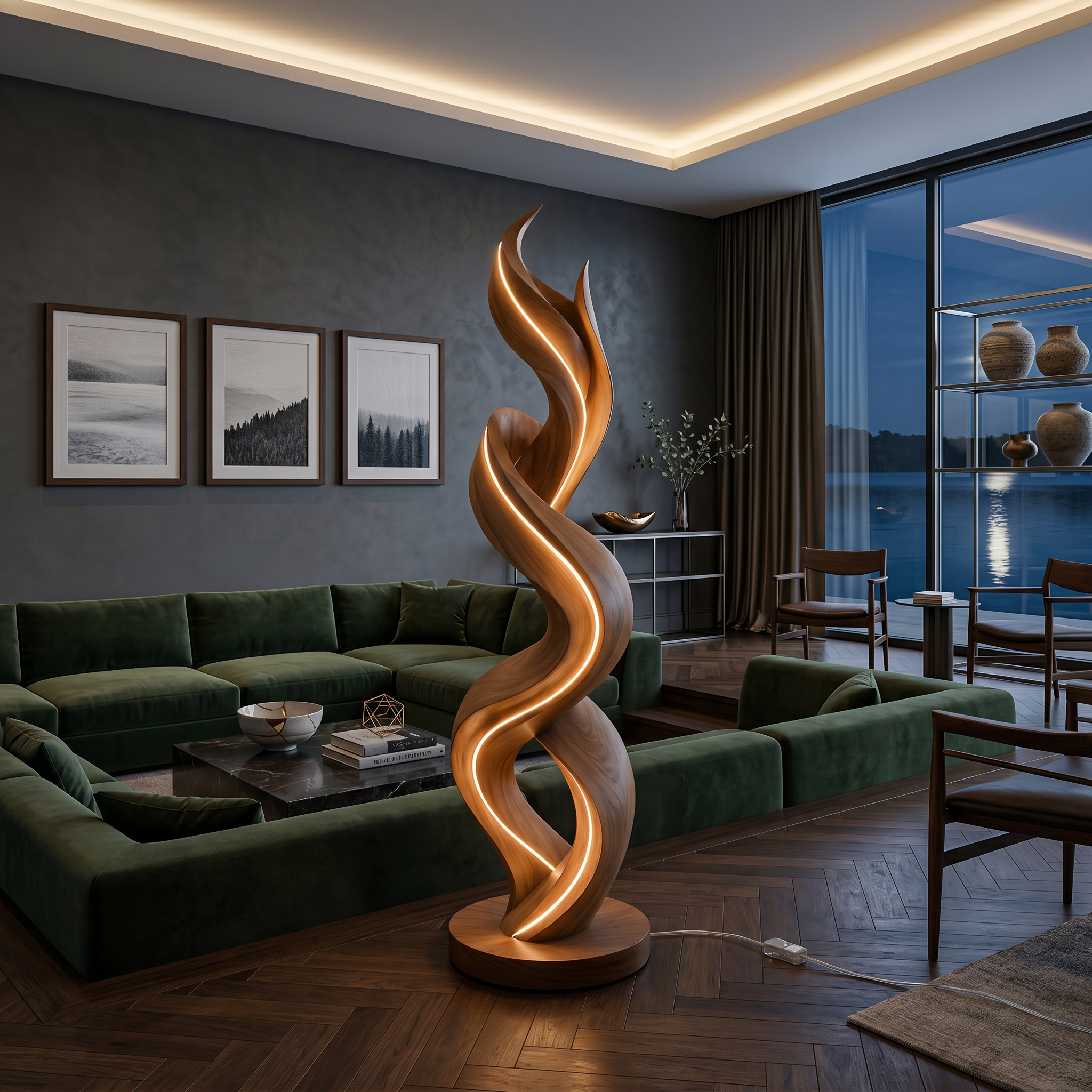 Organic Tree Lamp With Hooks For Hallway