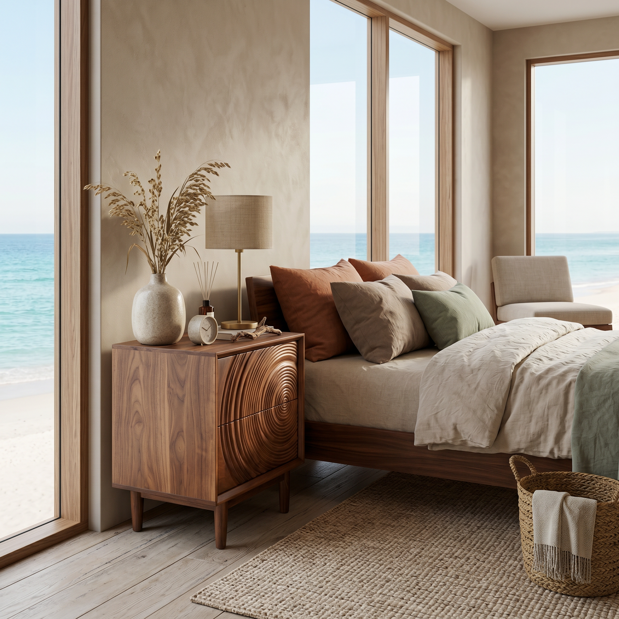 Minimalist Wooden Nightstand With Sculptural Door For Modern Bedroom