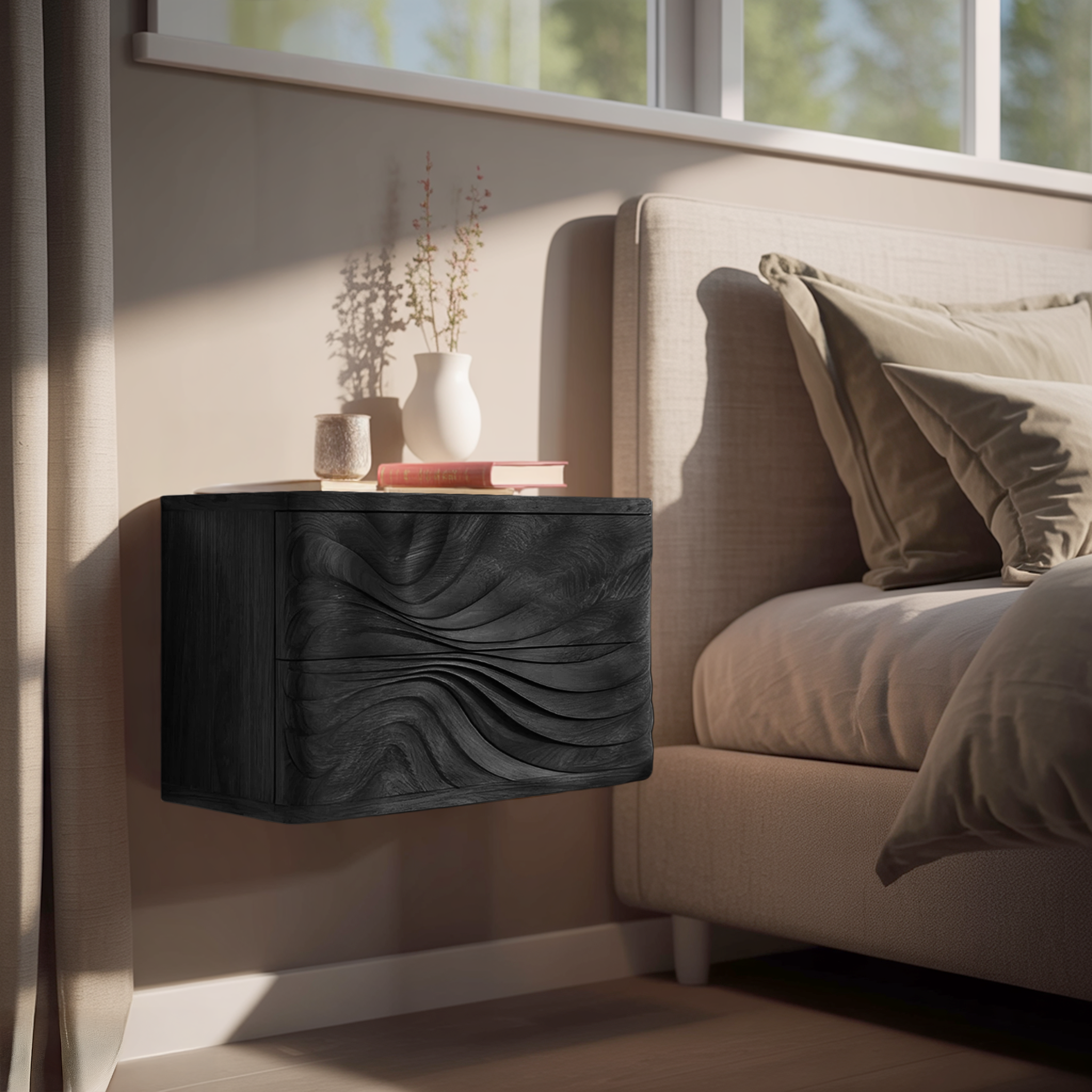 Wall Mounted Nightstand With Drawers For Bedroom